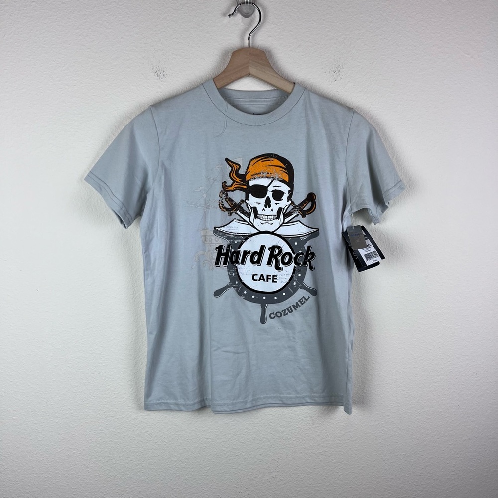 Hard Rock Cafe Shirt Youth Large Cozumel Ships Rudder Pirate Skulls Platinum